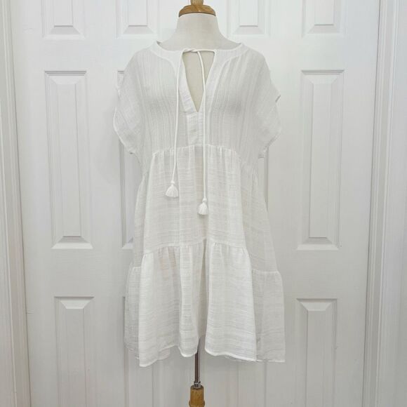 Robin Piccone Michelle Womens Coverup White Tiered Self Tie Dress Size Large - Picture 1 of 6